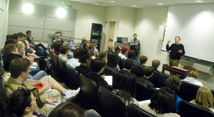 Filmmaker Scott Goldstein visited Point Park to speak to students in the cinema and digital arts program. Photo by Christopher Rolinson