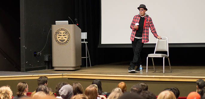 Film producer Mark Canton speaks to cinema students at Point Park University. Photo | Victoria A. Mikula