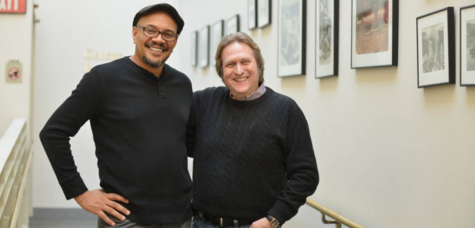 Director Rusty Cundieff and Steve Cuden, assistant professor of screenwriting. Photo | Jim Judkis