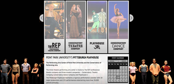 A screenshot of the Pittsburgh Playhouse webite.