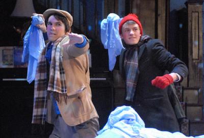 A snowball fight scene from A Child's Christmas in Wales