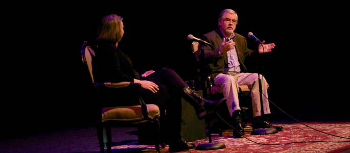 Tony Award-winning playwright Christopher Durang spoke to Conservatory of Performing Arts students. Photo | Allie Wynands