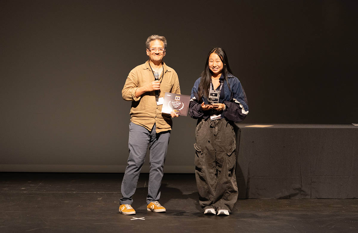 Angela Ruohan Yan received the Best Narrative/Experimental Film award for her film "Fallen." Photo | Danny Shirley '26