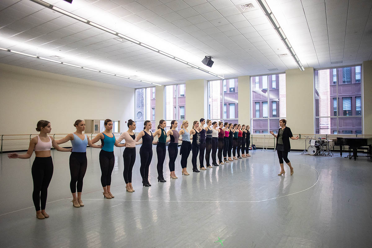 Alumna and former Rockette Eileen Grace hosted a Precision Jazz and Kick Line Workshop in the George Rowland White Performance Center. Photo | Hannah Johnston