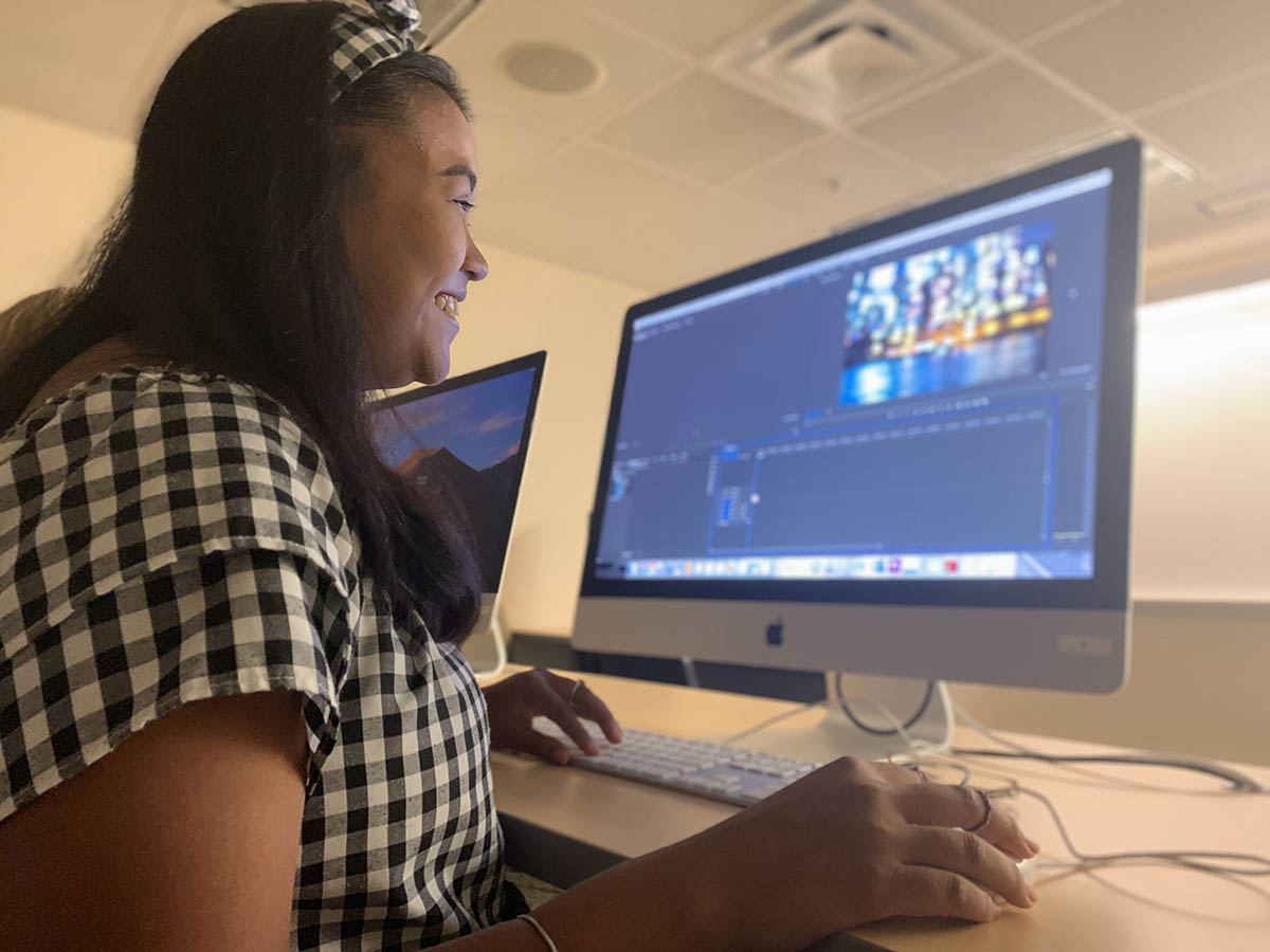A cinema arts student in the edit lab. Submitted photo.