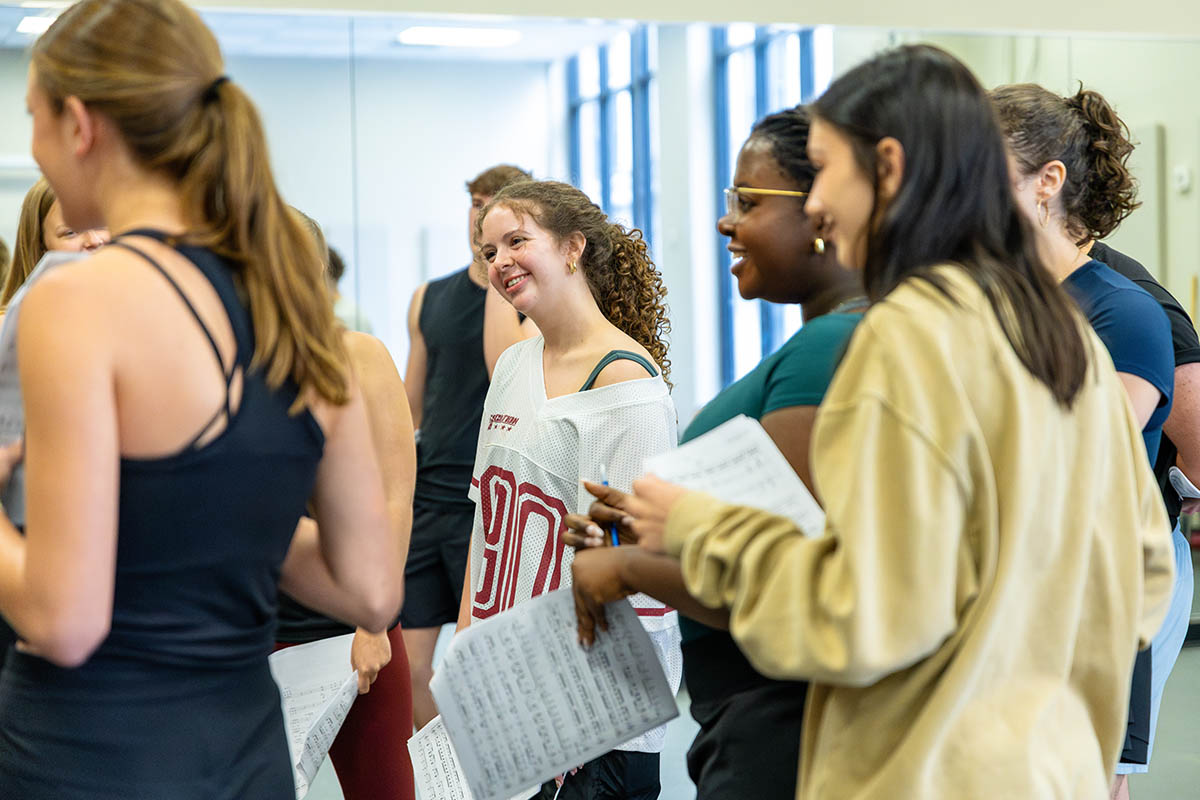 Students learn lyrics to a song from "Hamilton" during Shonica Gooden's master class. Photo | Paul Koontz