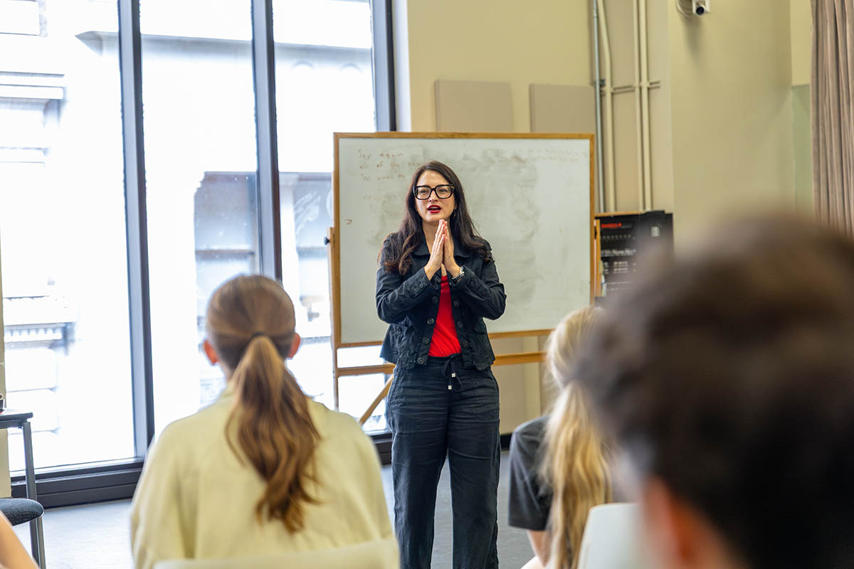 Students during a mindfullness/meditation session with Lisa Klein. Photo | Paul Koontz