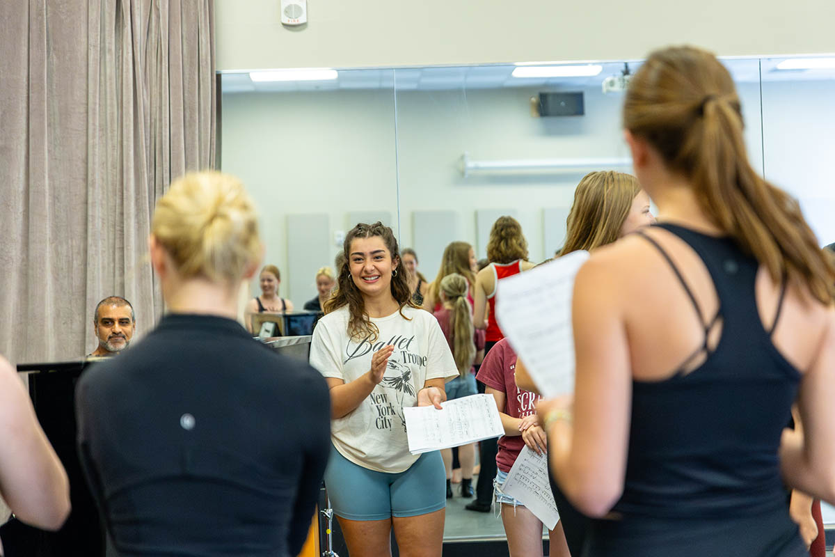 Students learn lyrics to a song from "Hamilton" during Shonica Gooden's master class. Photo | Paul Koontz