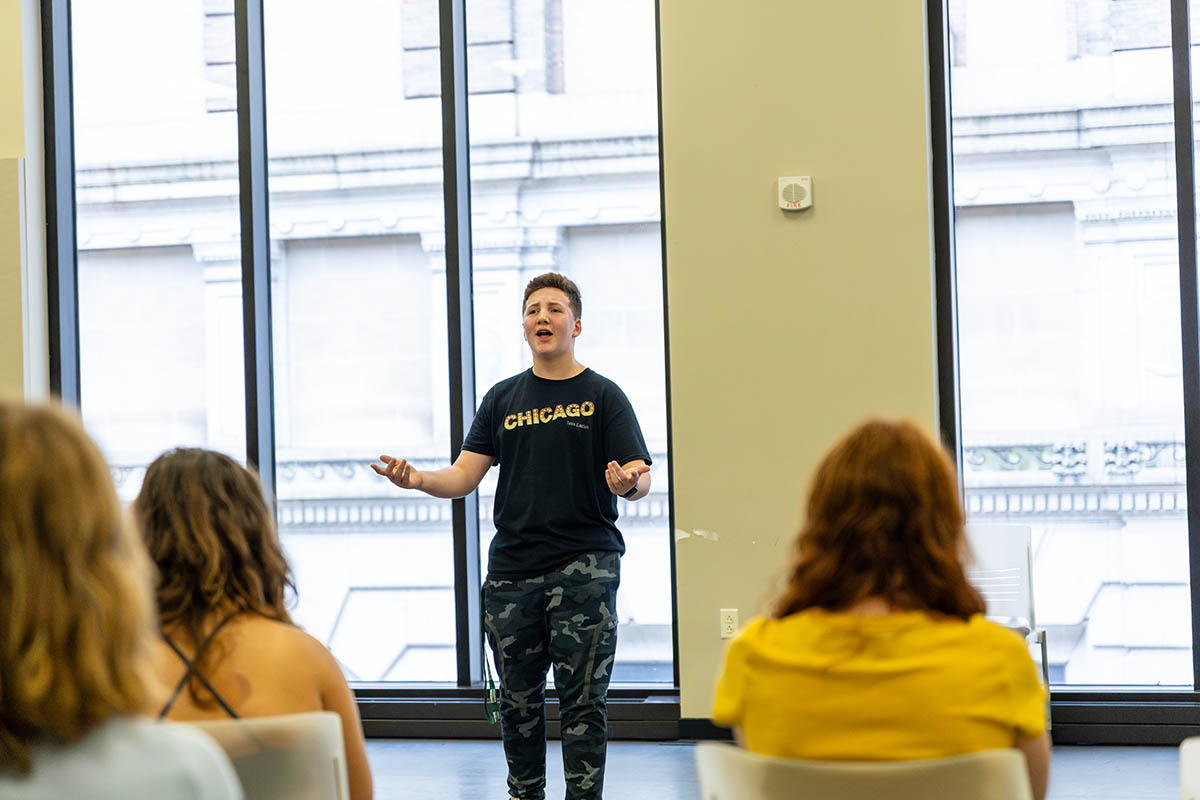 A high school student sings during Musical Theatre Summer Intensive in the University's Pittsburgh Playhouse. Photo | Paul Koontz