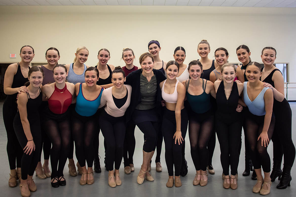 Alumna and former Rockette Eileen Grace hosted a Precision Jazz and Kick Line Workshop in the George Rowland White Performance Center. Photo | Hannah Johnston