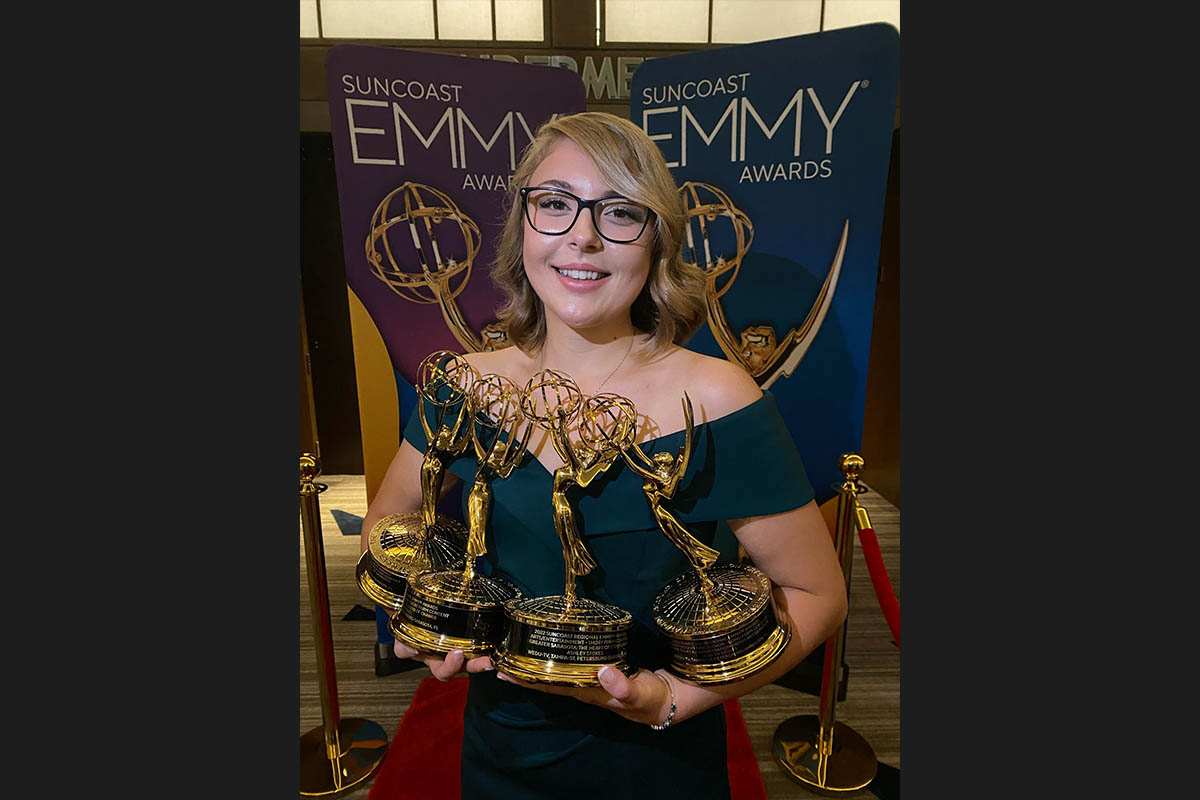 Pictured is alumna Ashley C. Stokes '18 at the 2022 Suncoast Regional Emmy Awards. Submitted photo.