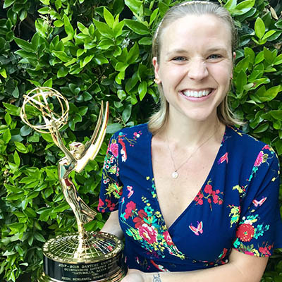 Pictured is Heidi Ward with her Emmy Award.