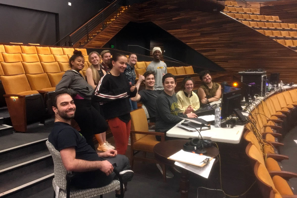 The Stagecraft class (sophomore musical theatre students) learned about programming the lighting console using the Much Ado About Nothing light plot to play with the board. Photo | Cat Wilson
