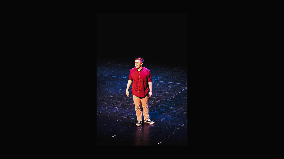 A student performs in the PNC Theatre of the Pittsburgh Playhouse. Photo | Nathaniel Holzer