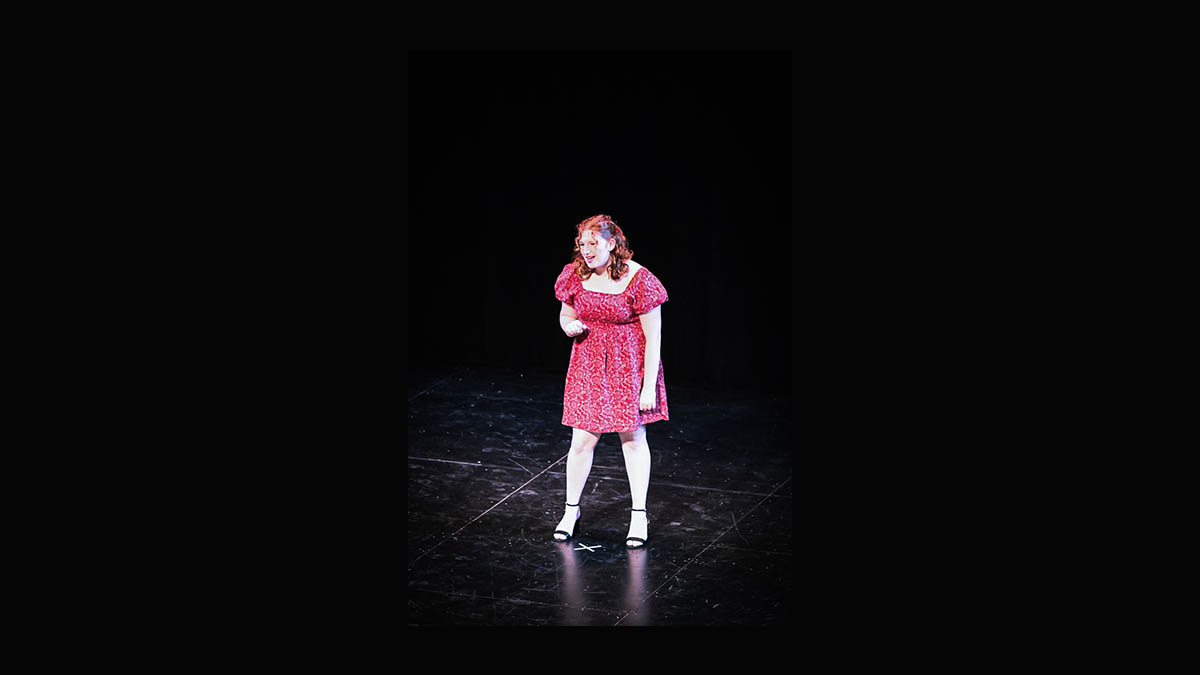 A student performs in the PNC Theatre of the Pittsburgh Playhouse. Photo | Nathaniel Holzer