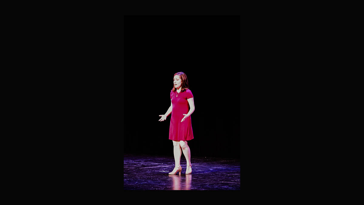 A student performs in the PNC Theatre of the Pittsburgh Playhouse. Photo | Nathaniel Holzer