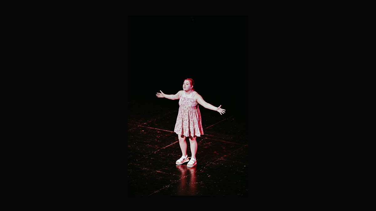 A student performs in the PNC Theatre of the Pittsburgh Playhouse. Photo | Nathaniel Holzer