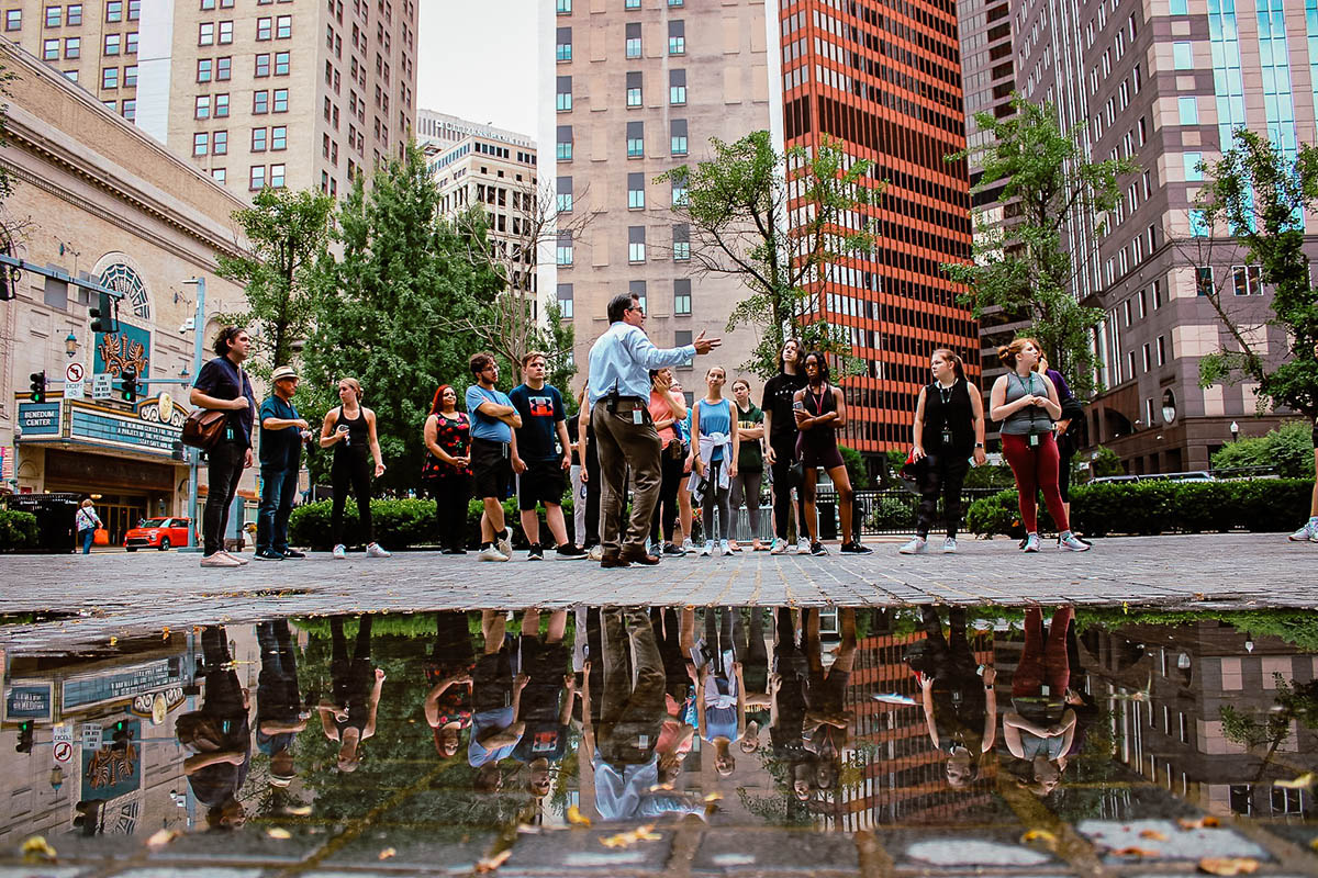 Students in Downtown Pittsburgh in the Cultural District. Photo | Nathaniel Holzer