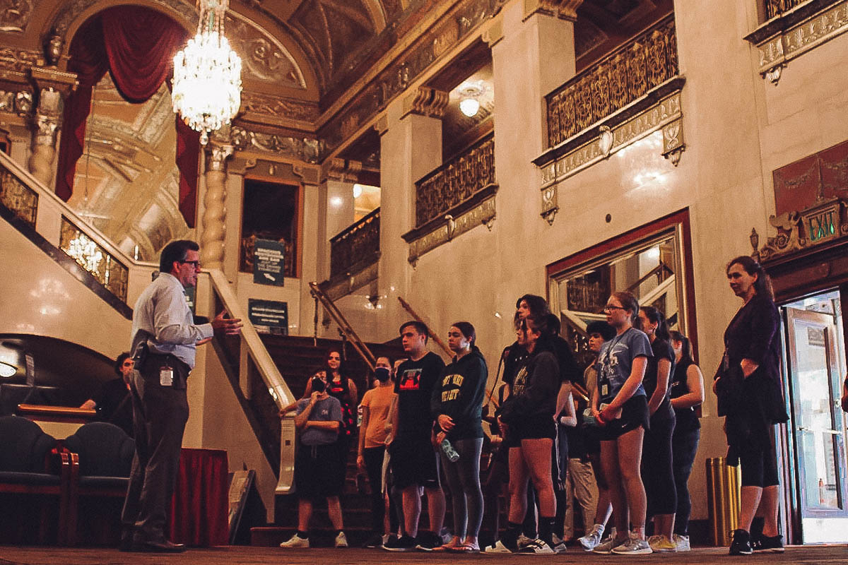 Students inide of the Benedum Center. Photo | Nathaniel Holzer