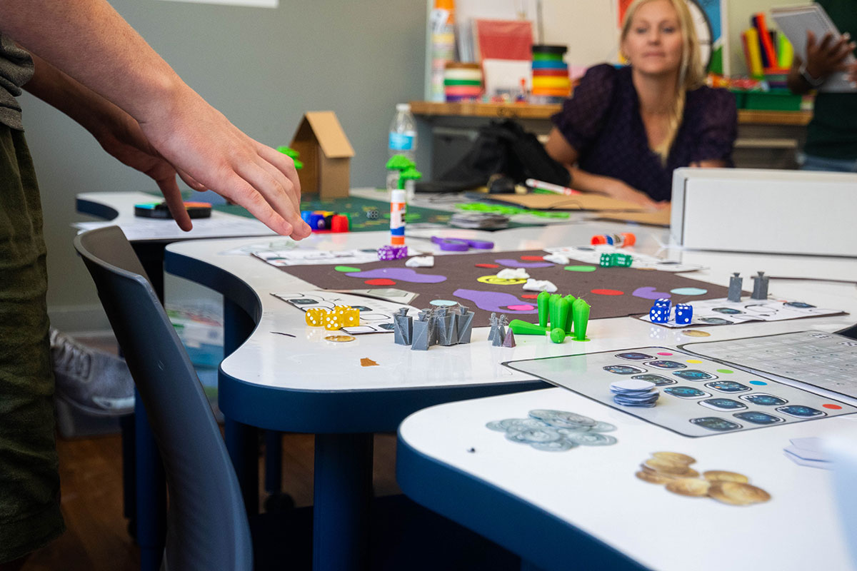 Close-up of a student board game.