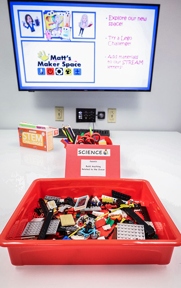 Pictured is a LEGO activity in Matt's Maker Space lab. Photo by Nathaniel Holzer.