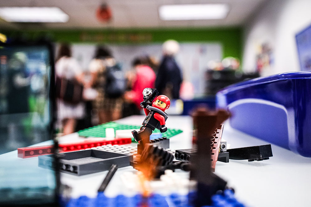Pictured is a student's LEGO creation in Matt's Maker Space lab. Photo by Nathaniel Holzer.