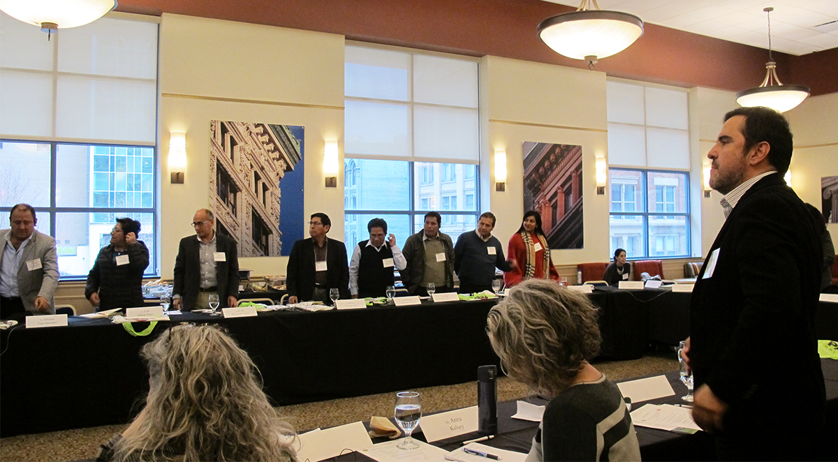 Pictured is the Peruvian delegation 2019 visit to Point Park. Photo by Amanda Dabbs