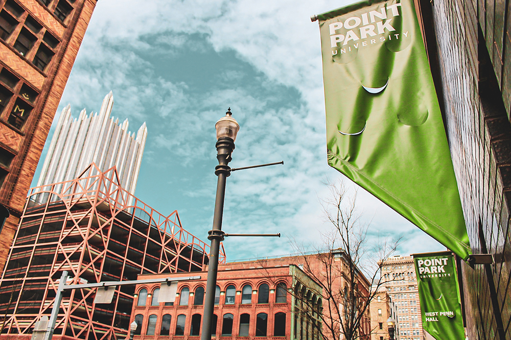 Pictured is a view of Point Park's campus from West Penn Hall. Photo by Nathaniel Holzer