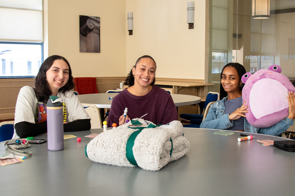 Students pose with their bingo prizes.
