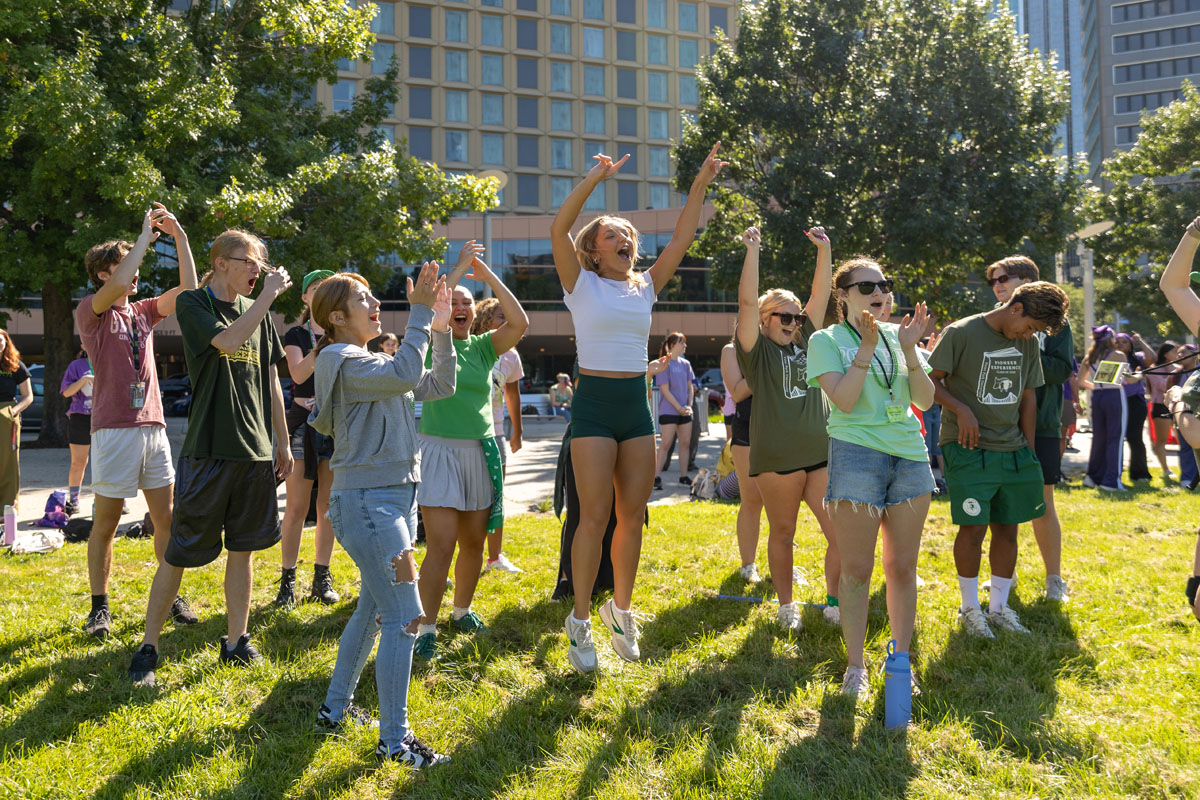 Students cheer at the games at Point State Park.