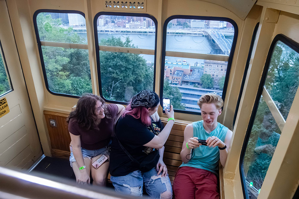 Students ride the Monongahela Incline.