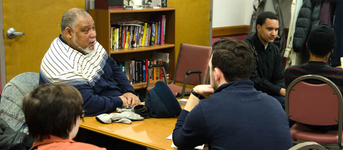 Pictured are Point Park honors students talking with seniors at the Homewood Senior Center. | Photos by Sean McKeag