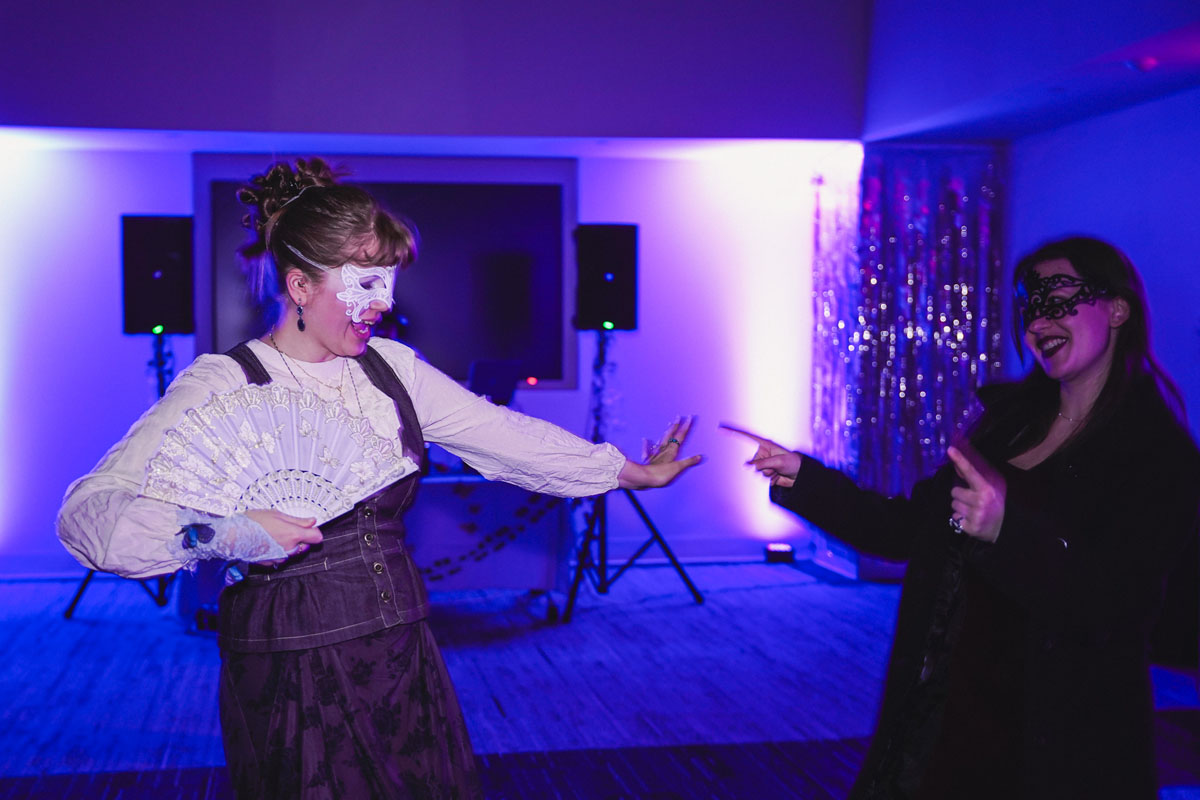 Two students dance at the prom.