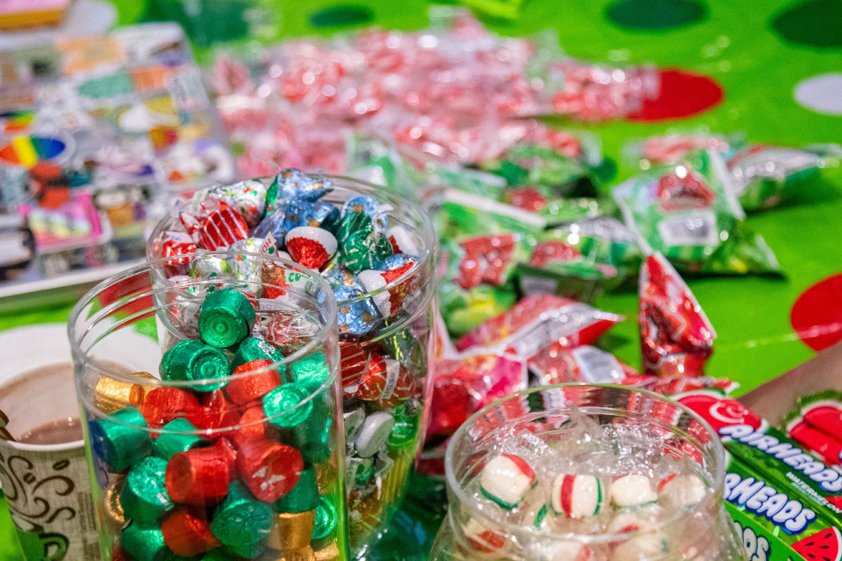Candy on a table.
