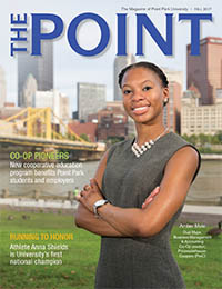 Image of the cover of The Point, the magazine for alumni and friends of Point Park University