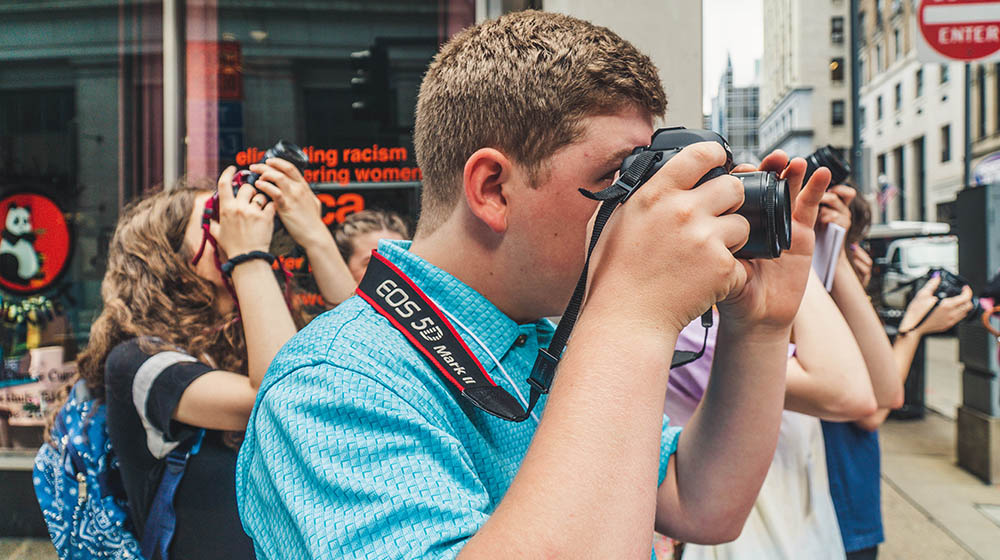 Students take photos of Downtown Pittsburgh. Photo | Emma Federkeil