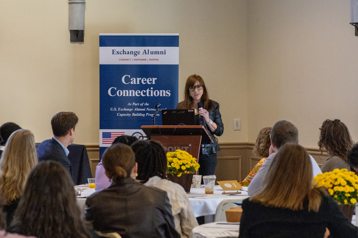 Patrice Matamoros, President of Junior Achievement of Western Pennsylvania, speaks as the keynote speaker at the 2026 Career Connections event on Sept. 26, 2026.