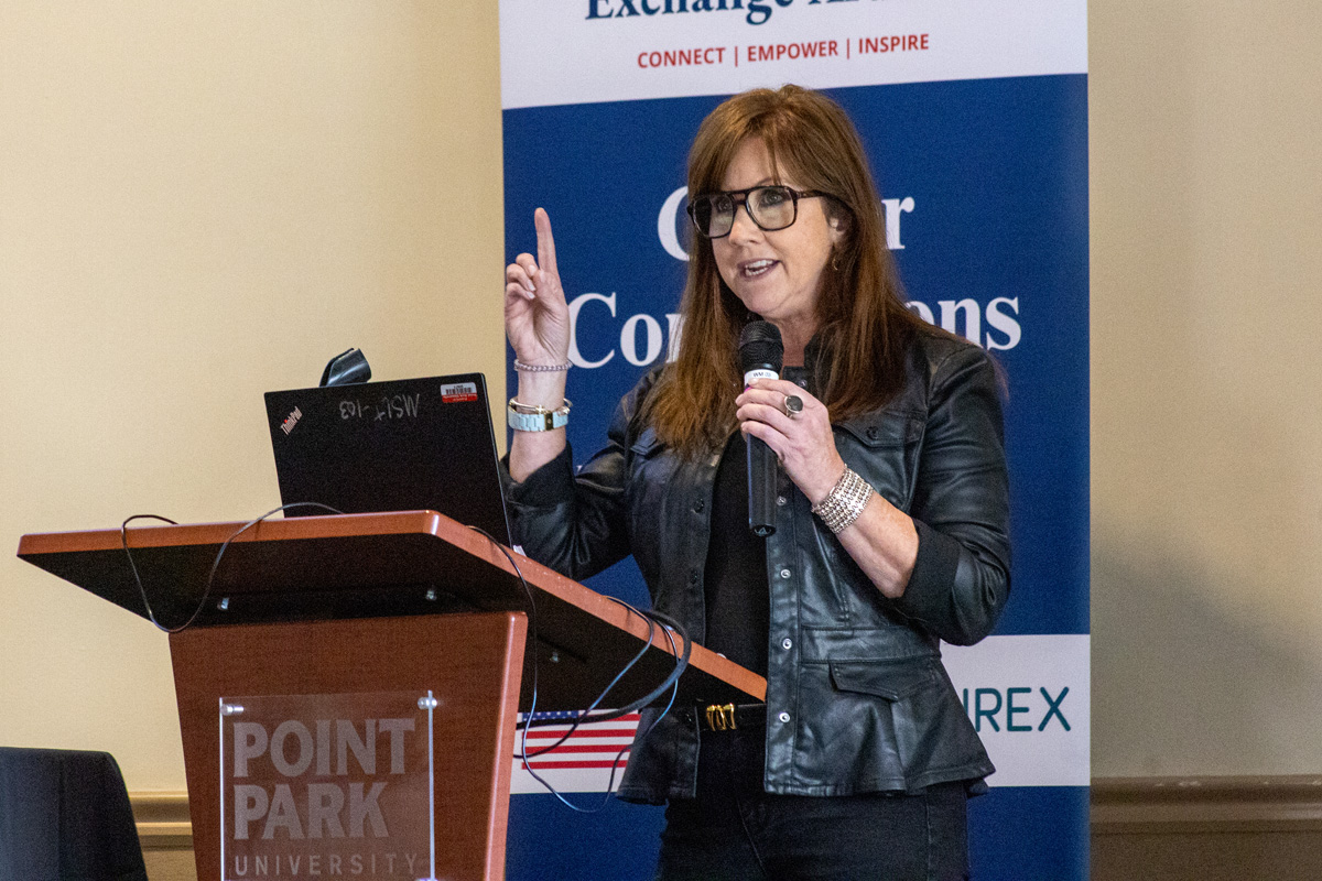 Patrice Matamoros, President of Junior Achievement of Western Pennsylvania, speaks as the keynote speaker at the 2026 Career Connections event on Sept. 26, 2026.