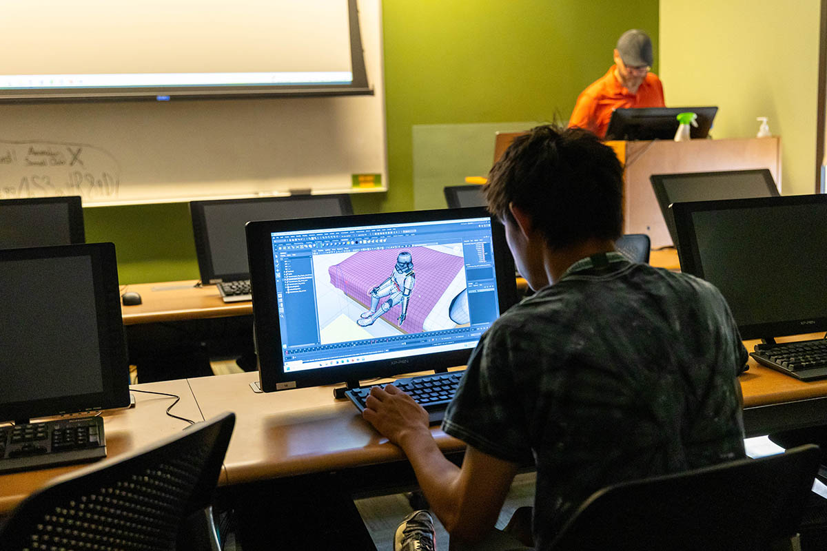 High school students in the University's animation lab for Animation Intensive. Photo | Paul Koontz