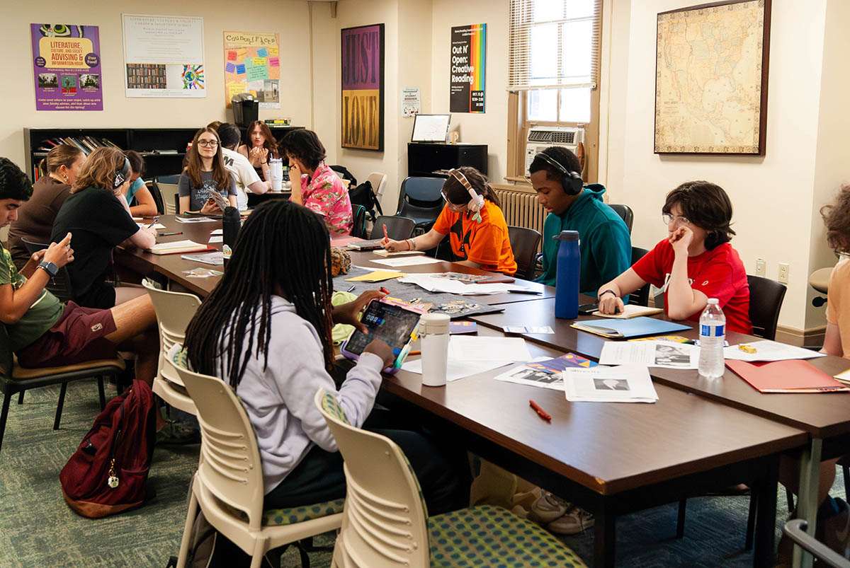 Students engage in a writing exercise in a classroom in Lawrence Hall at 2025 Creative Writing Camp. Photo | Dakota Nicholson