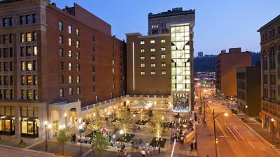 Point Park University's Village Park in the early evening. 