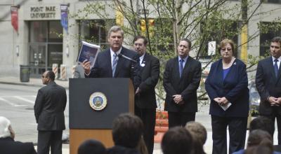 U.S. Secretary of Agriculture Tom Vilsack visited Point Park University on Sept. 16 to give an address on the nation's unemployment challenges. | Photo by Christopher Rolinson