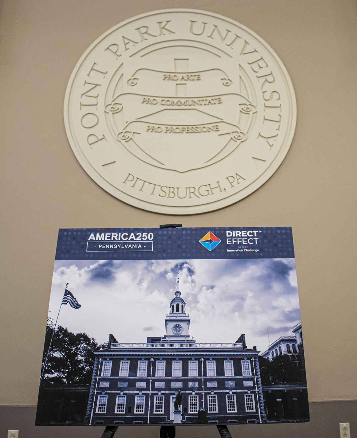 Pictured is the America250PA competition at Point Park University. Photos by Alexander Grubbs, '18, broadcast reporting alumnus and MBA student; Lou Corsaro and the United States Postal Service.