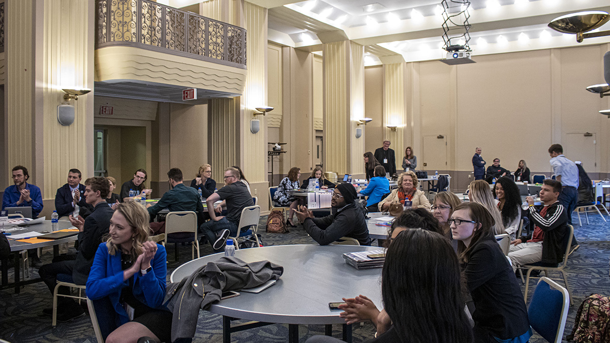 Pictured is the America250PA competition at Point Park University. Photos by Alexander Grubbs, '18, broadcast reporting alumnus and MBA student; Lou Corsaro and the United States Postal Service.