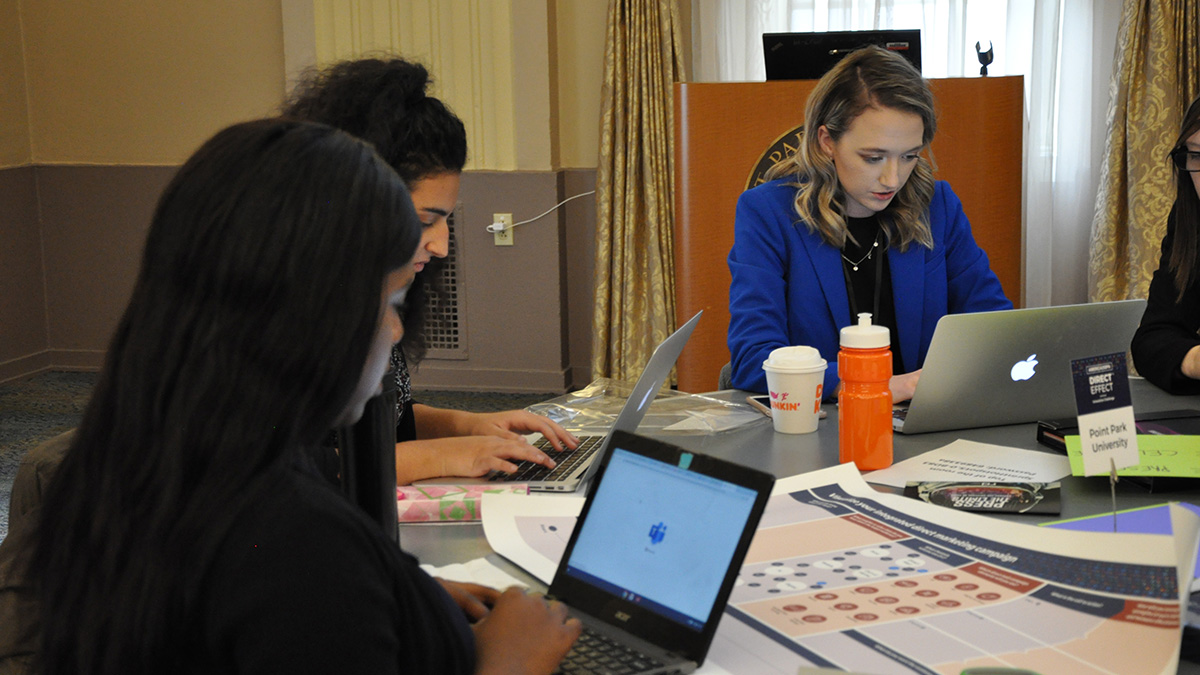 Pictured is the America250PA competition at Point Park University. Photos by Alexander Grubbs, '18, broadcast reporting alumnus and MBA student; Lou Corsaro and the United States Postal Service.