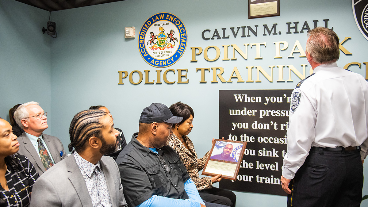 Pictured is the ceremony for the late Officer Calvin Hall. Photo by Nick Koehler