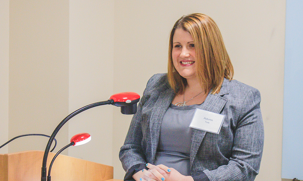 Pictured is Ed.D. student Autumn Turk at the 2019 Graduate Students Conference. Photo by Emma Federkeil