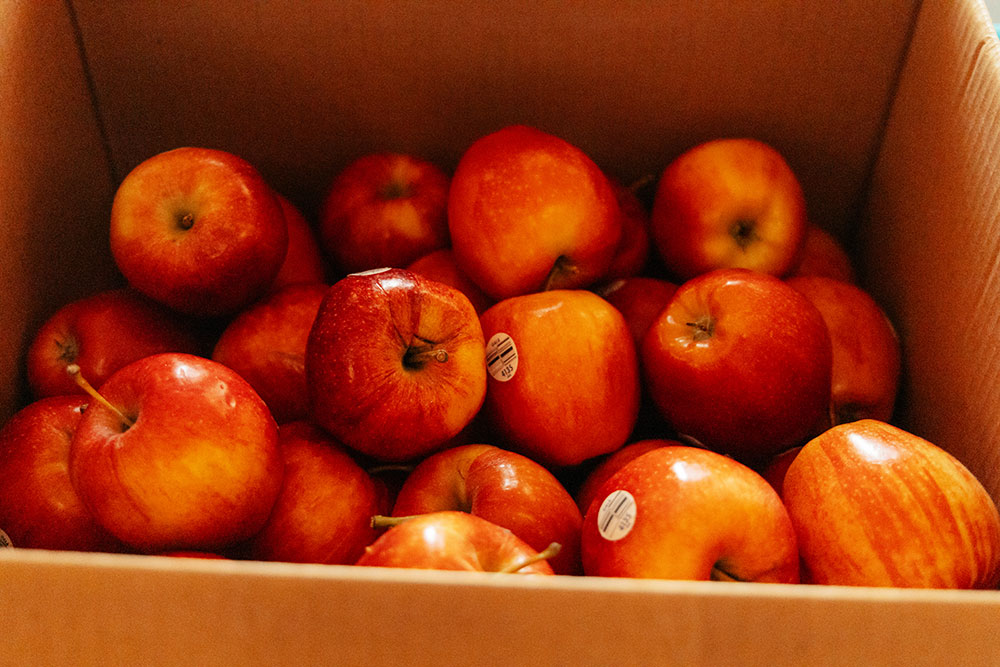 A box full of apples.