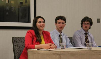 Honor Student Organization president and senior English major Isabella Alexandratos answers a question about her paper at the Northeast Regional Honors Council Conference in Philadelphia in April 2013.