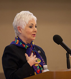 Legendary actress Shirley Jones speaks at a Dec. 4 press conference to announce plans for the new Pittsburgh Playhouse in Downtown Pittsburgh. | Photo by Christopher Rolinson